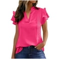 thumbnail image 2 of Xuyuer Womens Dressy Casual Topss Double Layered Ruffle Cap Short Sleeve V Neck Shirts Elegant Business Work Trendy Cute Blouse, 2 of 7