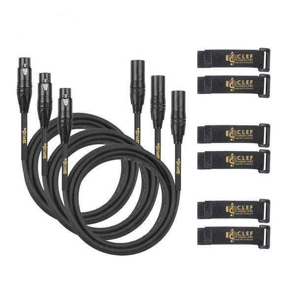 Clef Audio Labs  XLR Male to XLR Female, Black Zinc Alloy Shell/PVC Jacket - 10FT - 3PK