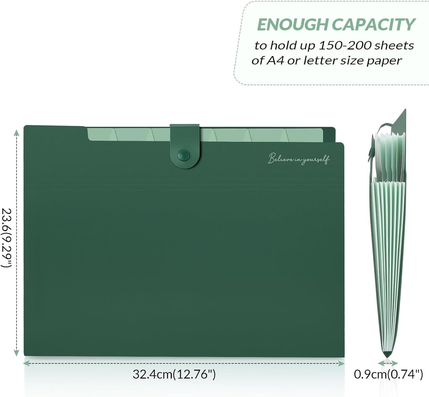 PrimeCook Shop Expanding File Organizer with 8 Pockets, Accordion File Folders with Labels,Portable Document Paper Bill Receipt Organizer, Home College School Office Supplies, Letter Size,ForestGreen