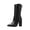 Black, variant on jsaierl Womens Sock Booties Leather Heels Ankle Boots Pointed Toe Chunky Heel Lace Up Mid Calf High Riding Boots