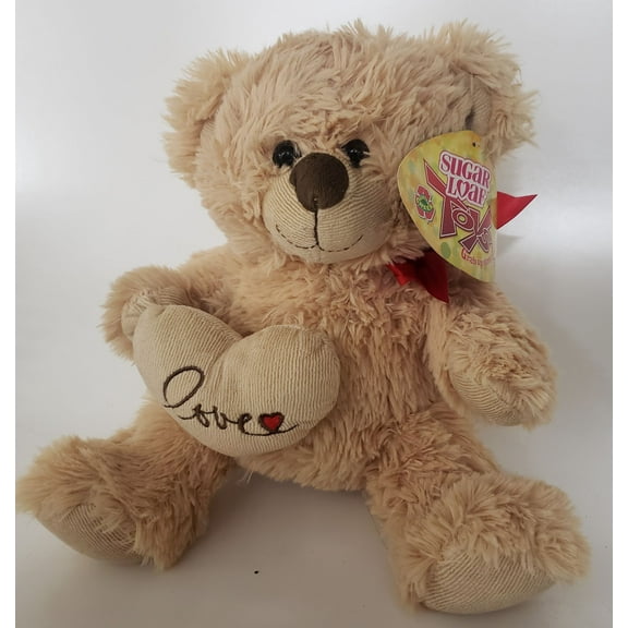SugarLoaf Toys Sitting Tan Teddy Bear Holding "Love" Heart-shaped Pillow 9"