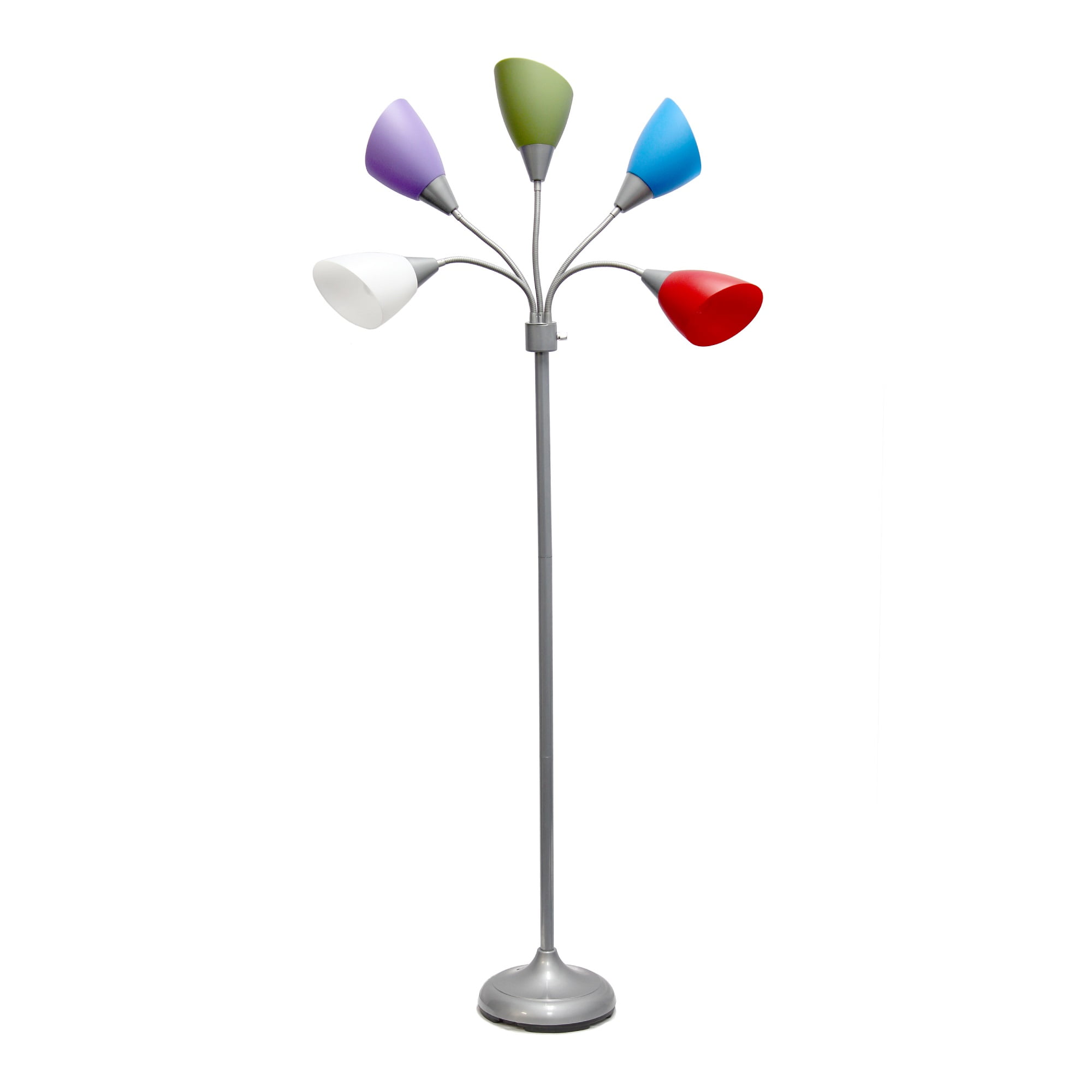 Simple Designs 5 Light Adjustable Gooseneck Silver Floor Lamp with Primary Multicolored Shades