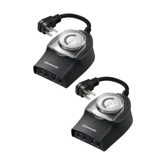 DEWENWILS 2 Pack Mechanical Light Timer for Outdoor Light, 24-Hour Plug in Timer, Heavy Duty Programmable Timer Switch with 2 Grounded Outlets for Holiday String Lights, 15A 1/2HP UL Listed Black