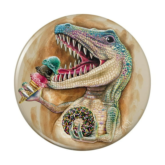 T-Rex Dinosaur Donut Ice Cream Funny Jurassic Junkie Kitchen Refrigerator Locker Button Magnet