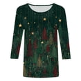 thumbnail image 4 of Dmsael Christmas Shirts 3/4 Sleeve Women's Christmas Tops Fall Winter Womens Tee Shirts Vacation Loose Layering Casual Stars Tops Dark Green,XL, 4 of 4