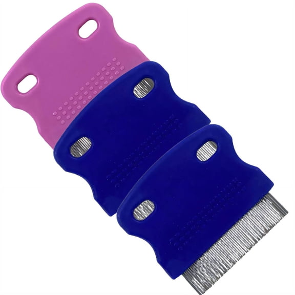 ACDANC 3Pcs Flea Comb,Anti-Slip Handle Design Dog Hair Brush,Double Hole Design for Easy Hanging Cat Comb,Blue Pink