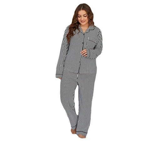 

Women s Pajamas Striped Long Sleeve Casual Large Size Homewear Two Piece Set