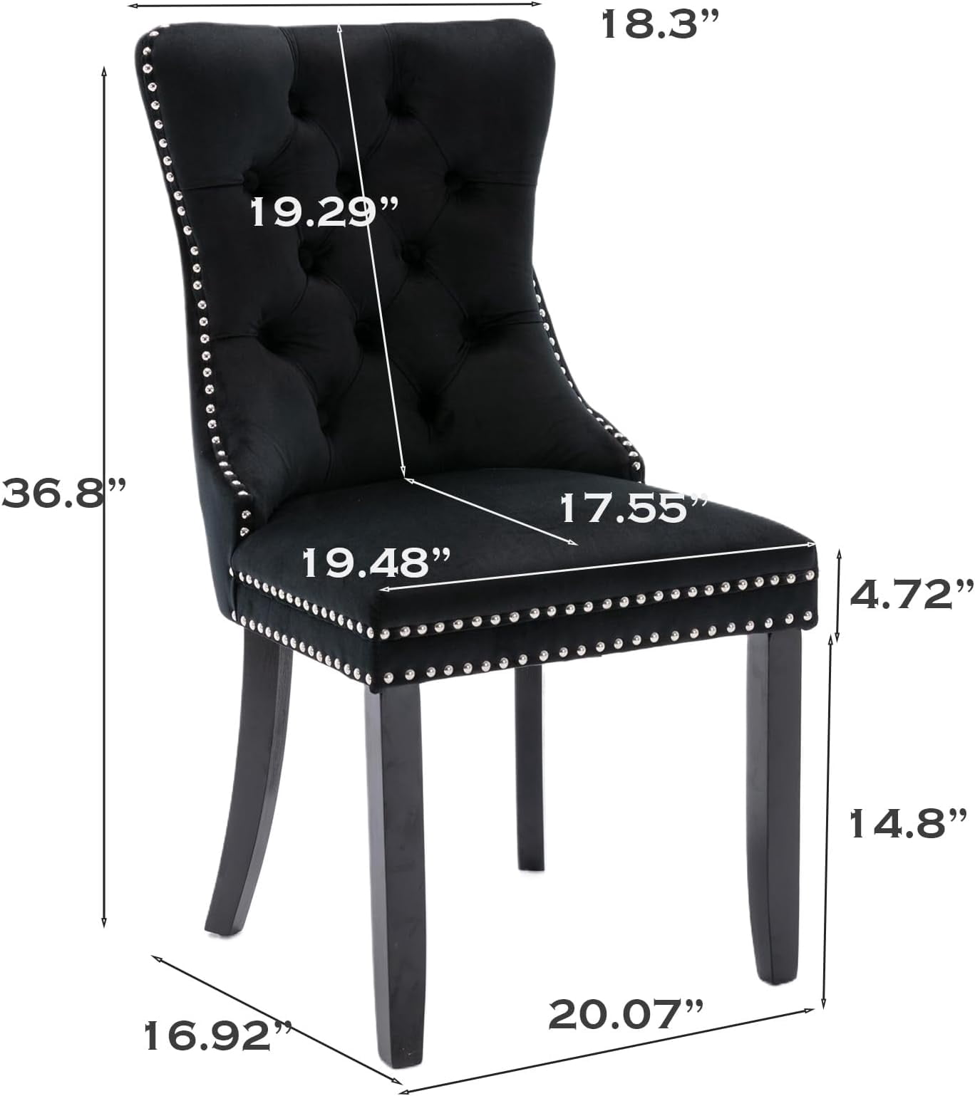 JESTOP Velvet Dining Chairs Set of 8, Tall Back Side Chair, Modern Upholstered High-end Tufted Side Chair with Button Back Ring, Solid Wood Legs (Black)