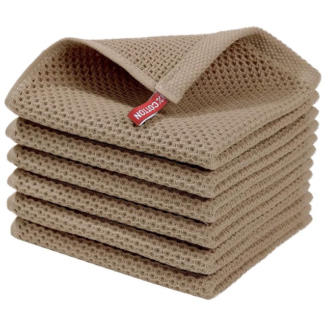 Paños de cocina de tejido gofrado de algodón, paños de cocina ultra suaves y absorbentes de secado rápido, paquete de 6