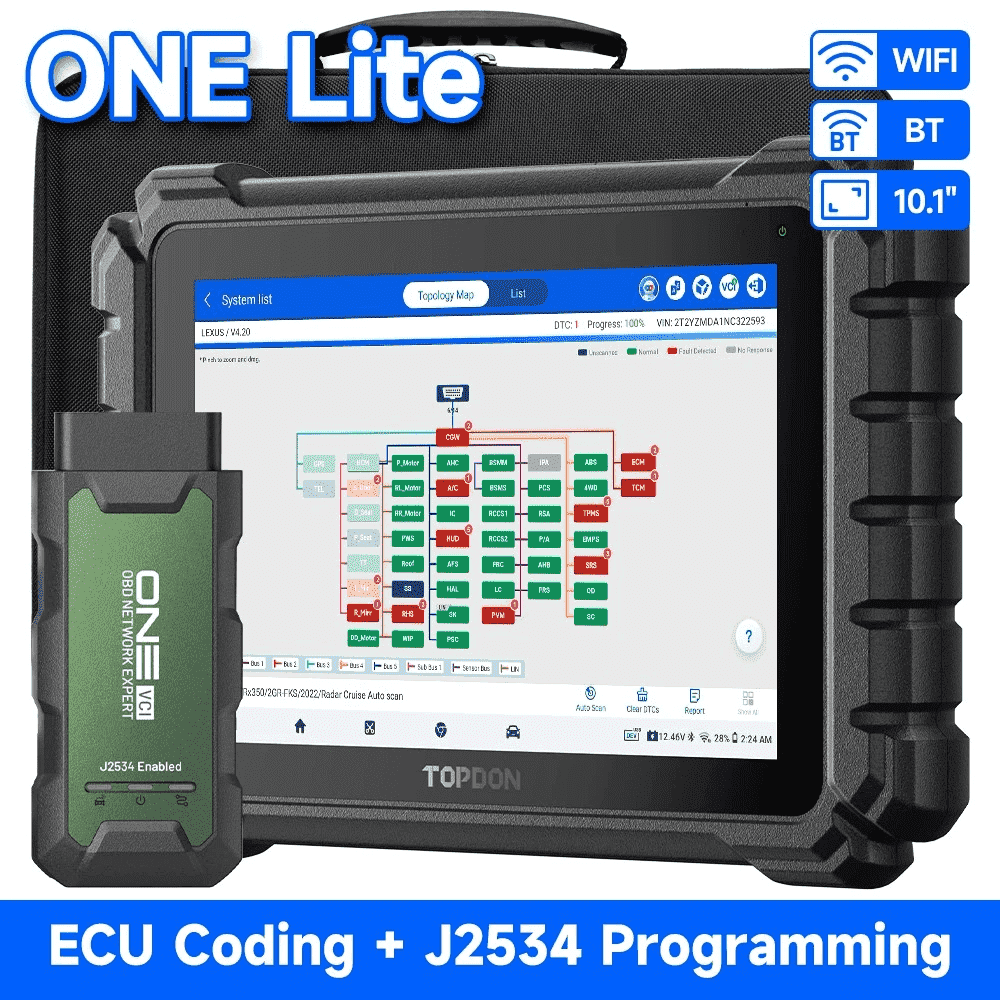 TOPDON ONE Lite Bi-Directional OBD2 Scanner, One-click ECU C0ding, OE-level topology and TopFix AI, All System Diagnostics
