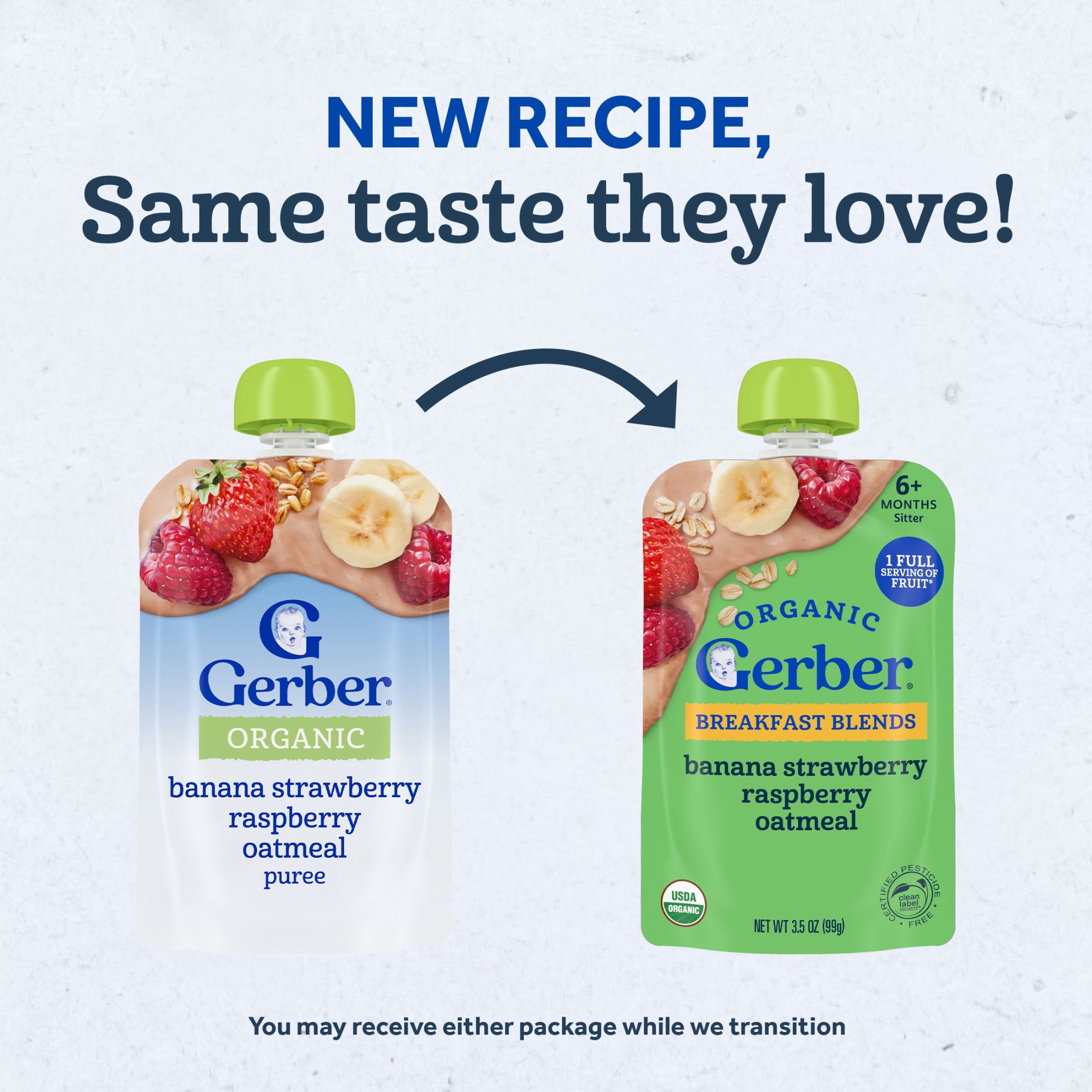 Gerber Organic Toddler Food, Banana Strawberry Raspberry Oatmeal Puree, 3.5 oz Pouch