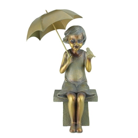 Roman Set Of 2 Joyful Gold Rustic Girl On Bench With Umbrella And