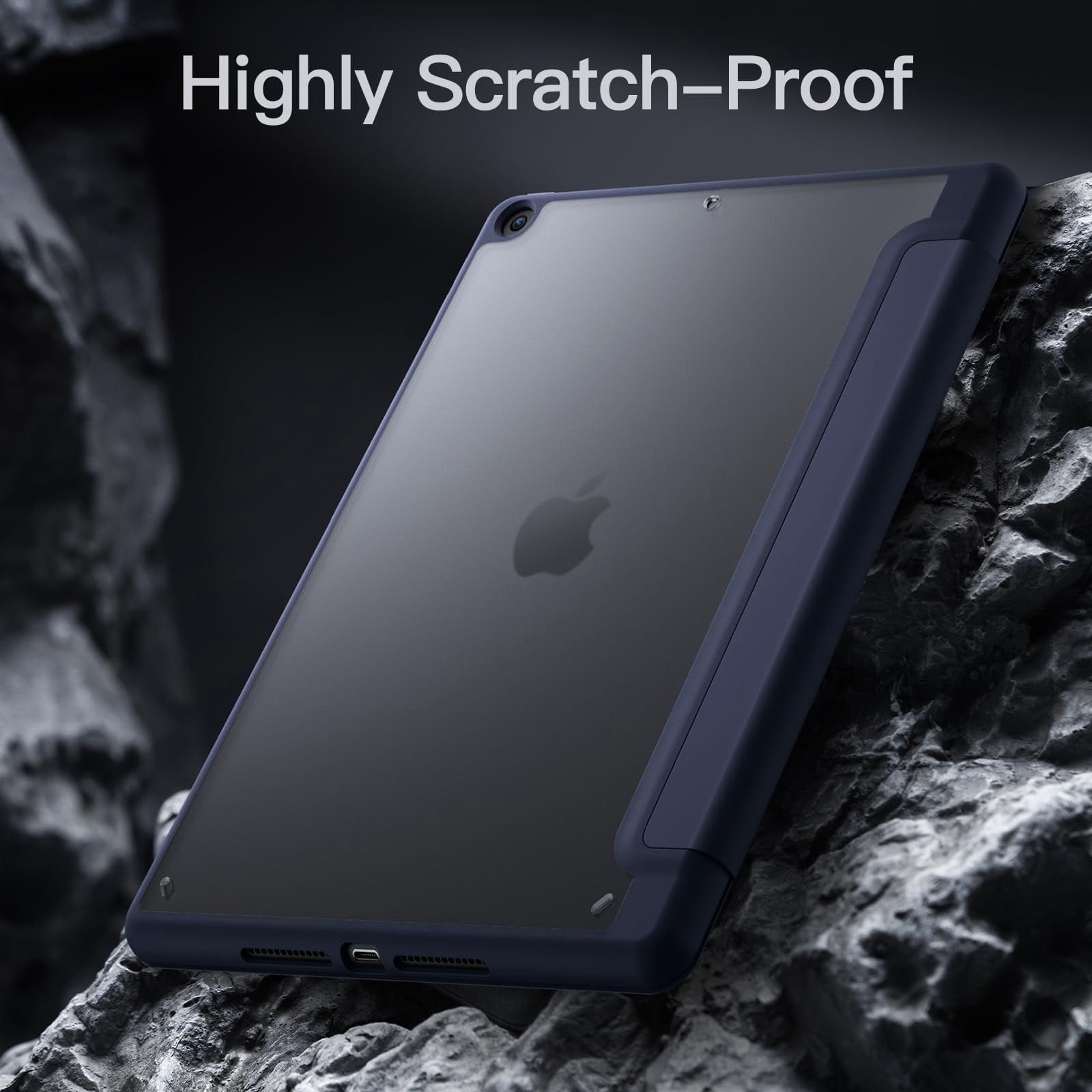 JETech Matte Case for iPad 9/8/7 (10.2-Inch, 2021/2020/2019 Model, 9th/8th/7th Generation) with Pencil Holder, Frosted Translucent Back Slim Stand Protective Tablet Cover (Navy)