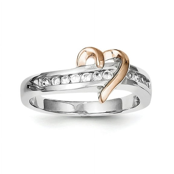 Sterling Silver Rhodium-plated Vermeil Polished Heart CZ Ring Size 6