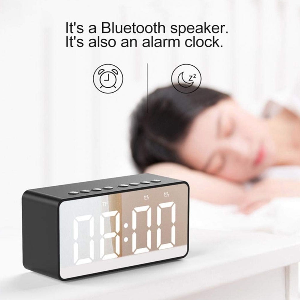 Alarm Clock, Radio, Bluetooth Wireless Speaker - Nightstand Large Display Clock - Black