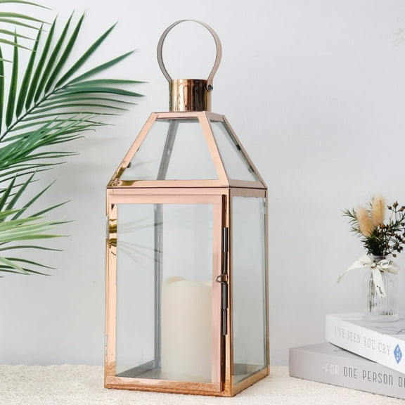 16-Inch High Gold Stainless Steel Candle Lantern