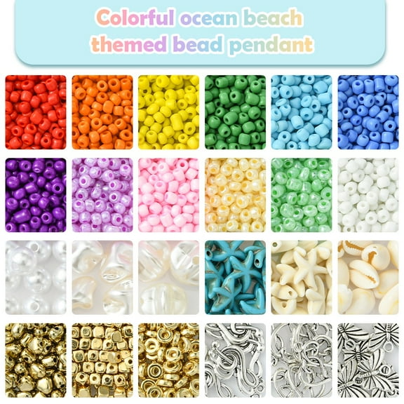 1 set DIY Ocean Beach Theme Glass Seed Beaded Stretch Jewelry set Kits Mixed color 4~26x4~19x2~4mm Hole: 1.5~2mm