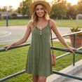 thumbnail image 3 of EANJE Women Summer Sleeveless Casual Sundress Loose Fit V Neck Button Front Short Dresses Spaghetti Strap Beach Mini Dress With Pockets Army Green 4XL, 3 of 5