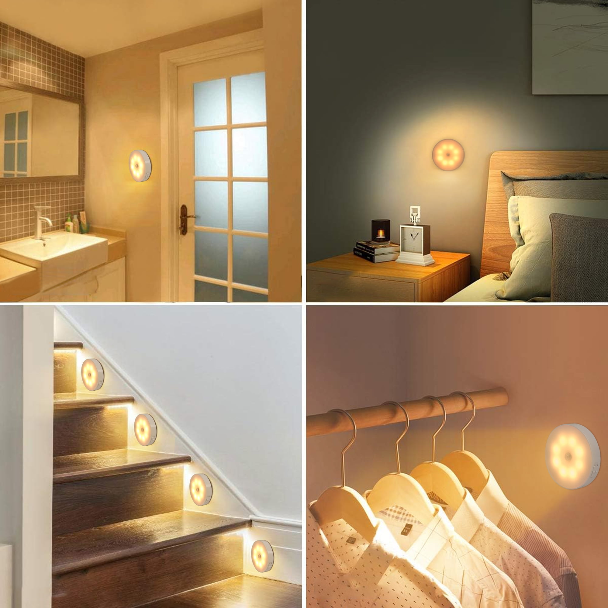 LED Closet Lights Wireless Motion Sensor Puck Light, USB Rechargeable Battery Operated Puck Lights with Remote, Dimmable Under Cabinet Lighting for Wardrobe Kitchen (6 Pack)