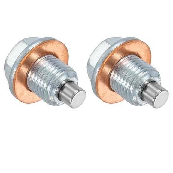 2 Pack M12x1.25 Magnetic Oil Drain Plug,23mm Length with 2 Pack Copper Crush Washer