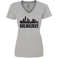 thumbnail image 3 of Inktastic Milwaukee Skyline Grunge Women's V-Neck T-Shirt, 3 of 5