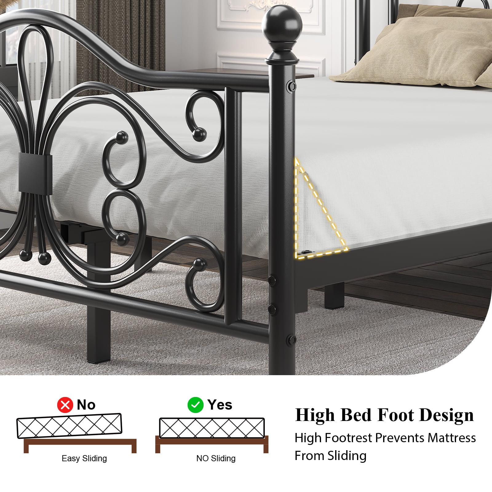 EBERY Full Size Metal Bed Frame with Butterfly Pattern Design Headboard & Footboard, Underbed Storage, Black