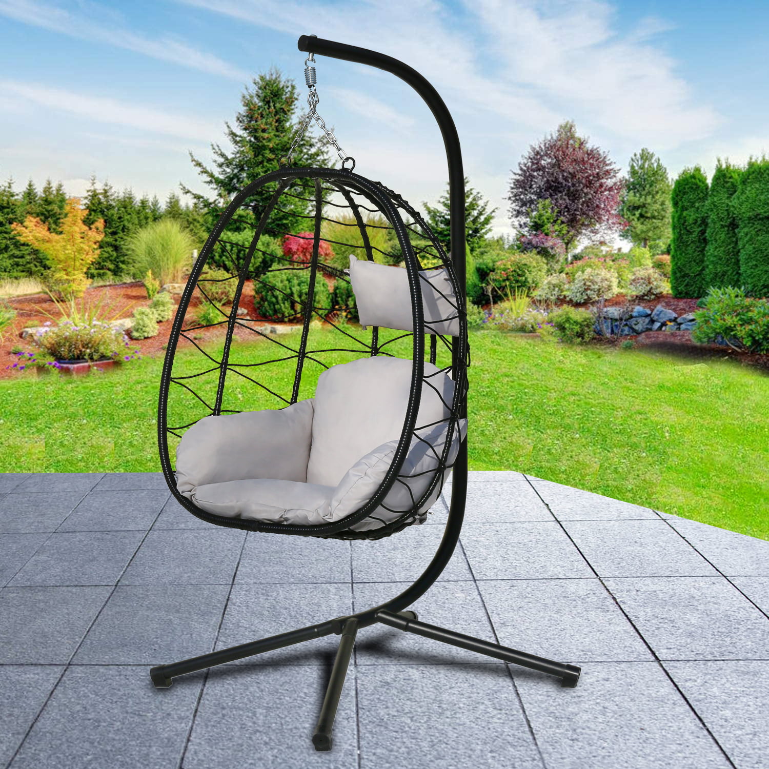 Outdoor Swinging Egg Chair, Patio Wicker Hanging Chairs