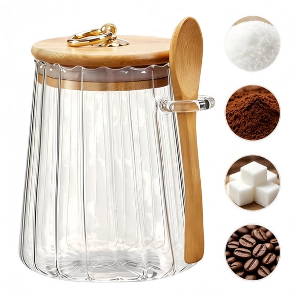 22 OZ Glass Sugar Bowls Container with Lid and Spoon,Conical Candy Jar for Countertop,Airtight Food Canister Storage Coffee Bar Accessories Storage Beans Powder