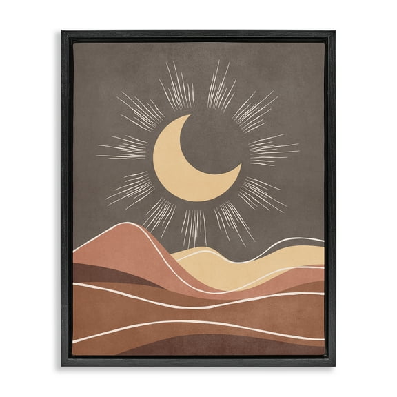 Stupell Industries Boho Moon over Desert Landscape & Nature Painting Black Floater Framed Canvas Art Print Wall Art, 17 x 21