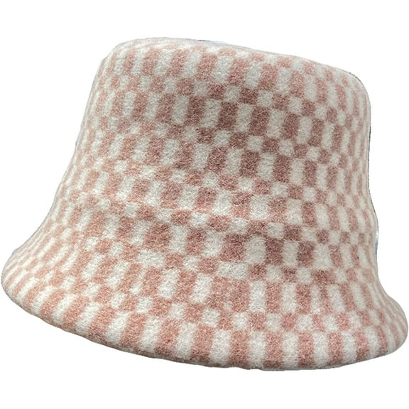 CoCopeaunts Bucket Hat for Women Chessboard Fisherman Hat Women's Warm Keeping Fashion Flat Top Small Brim Wool Bucket Cap