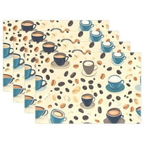 Ryvnso Placemats Set of 4 Blue Coffee Beans Cups Dining Mats Heat-Resistant Non-Slip Washable Table Mat