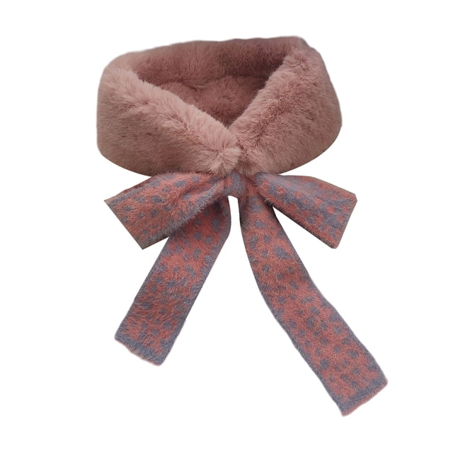 Opolski Hiver Femme Léopard à Pois Nœud Chaud Col en Fausse Fourrure de Lapin Foulard Tour de Cou