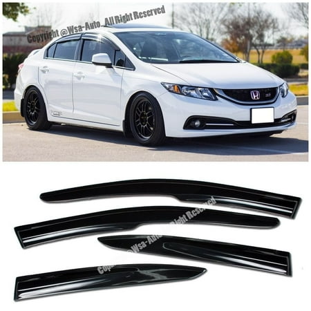 EOS Smoke Tinted JDM Style Side Window Visor Rain Guard - Honda Civic 4 Door Sedan 12-15 2012 2013 2014