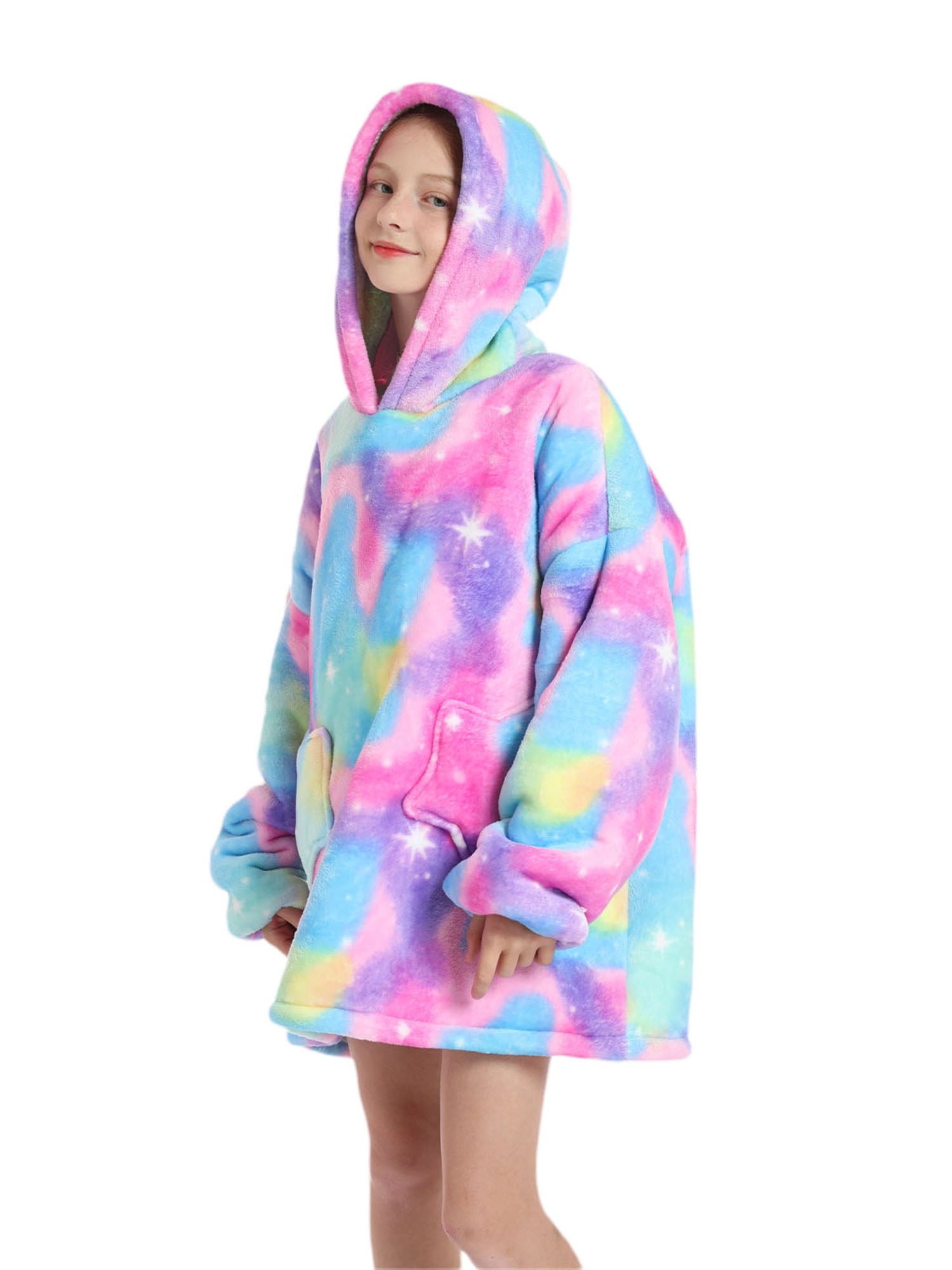 Shuttle tree Oversized Wearable Blanket Hoodie For Adult Kids Hooded Sherpa Sweatshirt With Front Pocket