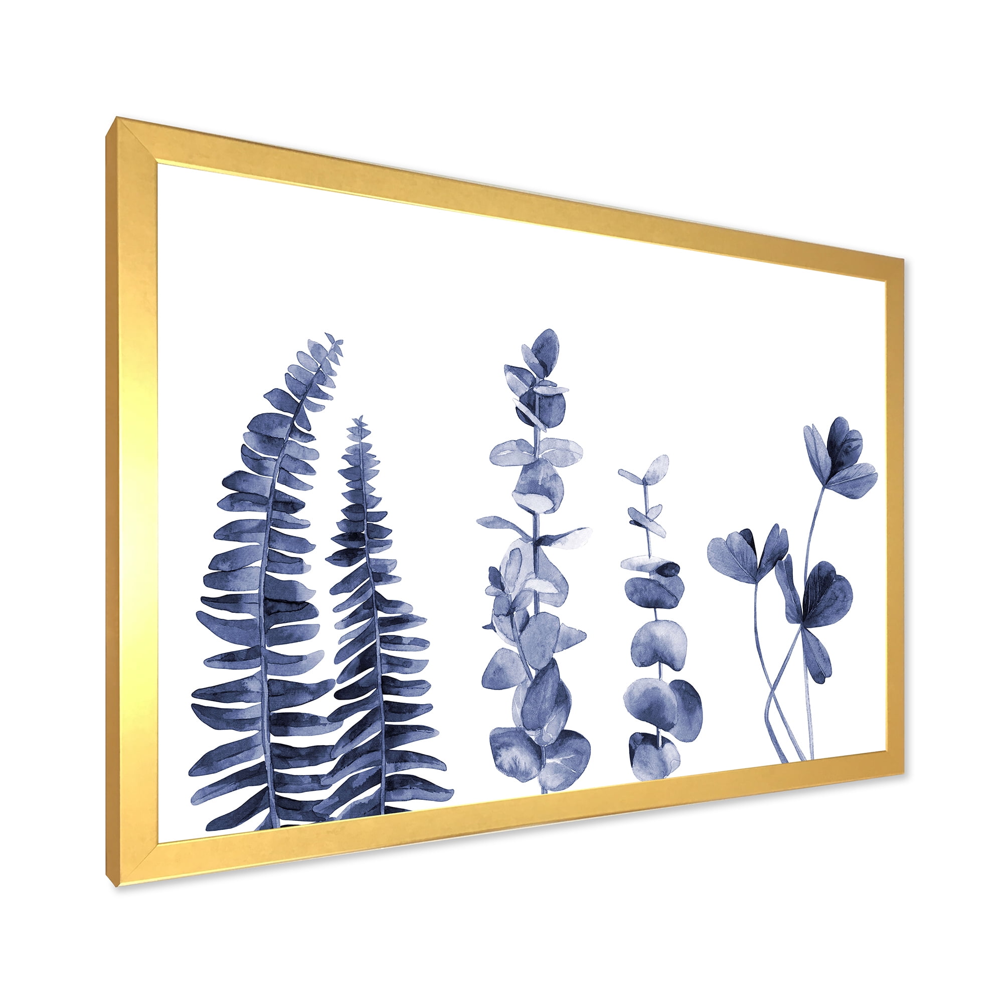 Designart 'Navy Blue Eucalyptus On White I' Traditional Framed Art Print