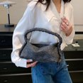 thumbnail image 3 of Bolsos con asa superior para mujer, bolso de hombro con cadena, bolso elástico de punto, bolso de tienda (negro), 3 of 7