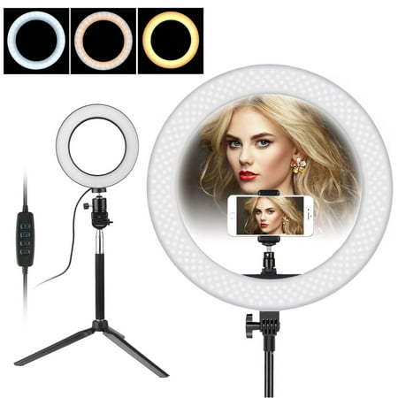 - LED Ring Light and Stand, 5500K Dimmable LED Ring Light, 64pcs LED Bulb, 3-Light Colors LED Ring Light Kit with Light Stand for Makeup, Camera Smart Phone ,YouTube,Self-Portrait Shooting