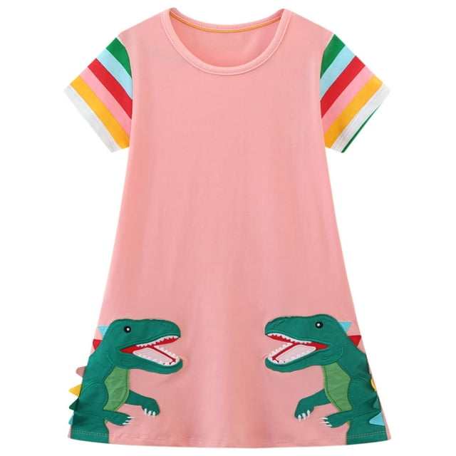 Vestido Hongshilian para niñas pequeñas, algodón, estampado de dibujos animados, 5T