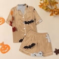 thumbnail image 5 of LIOJIN Halloween Pajamas Women,Women's Graphic Printed Satin Short Sleeve Button Pajama Set, 5 of 6