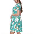 thumbnail image 2 of Easygdp Cartoon Llamas para Vestido Transpirable de Mujer, Vestido Suelto de Manga Corta con Pliegues y Bolsillos para el Verano, 2 of 6