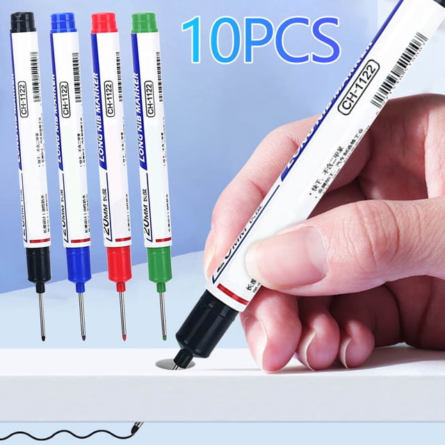10PC Multi-Color Waterproof Fast Drying Oil-Based Markers with Long Head for Deep Holes, Metal, Wood, and DIY Projects
