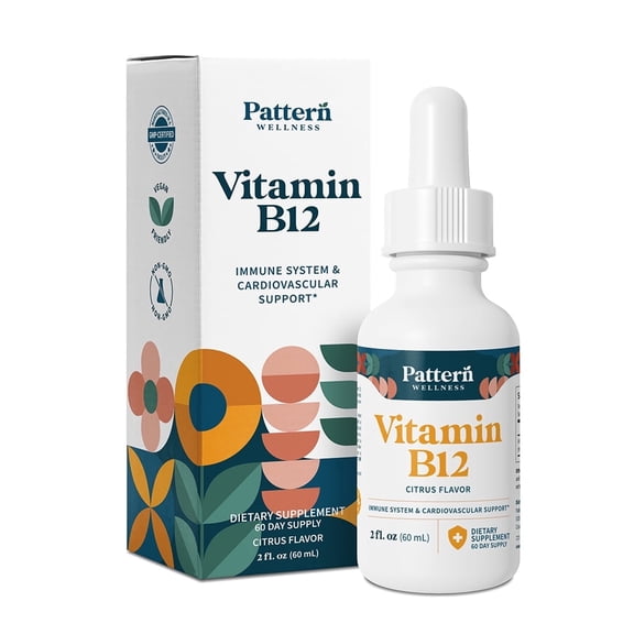 Pattern Wellness Vitamin B12 Sublingual, 5,000mcg, Energy & Immune Support, Citrus Flavor, 2 fl. oz.