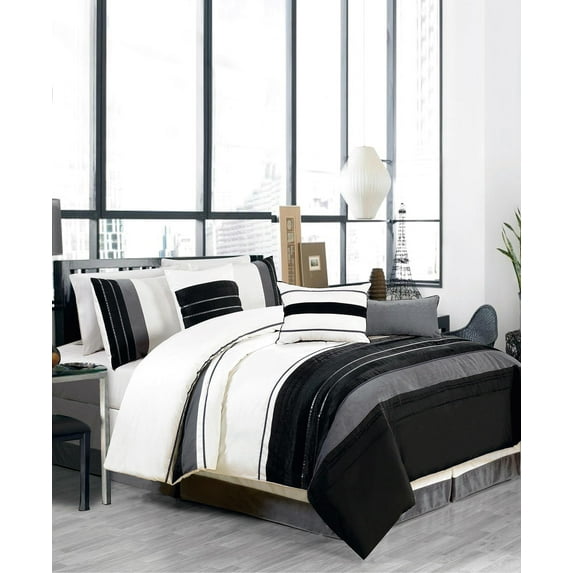 Manhattan Heights 7pc. Cotton With Velvet Trimming Duvet Cover Set