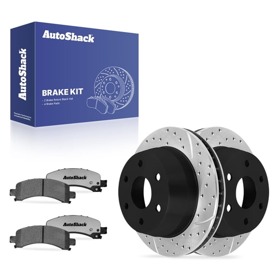 AutoShack Rear Vented Drilled & Slotted E-Coated Brake Rotors   Ceramic Pads 6-PC Brake Kit Replacement for 2003-2014 Chevrolet Express 1500 2003-2014 GMC Savana 1500 ShadowGuard 12.99" (330 mm)