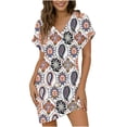 thumbnail image 2 of Ynynloco Womens Short Sleeve Dresses Casual V Neck Tribal Print Button Flowy Boho Mini Beach Short Dress, 2 of 5