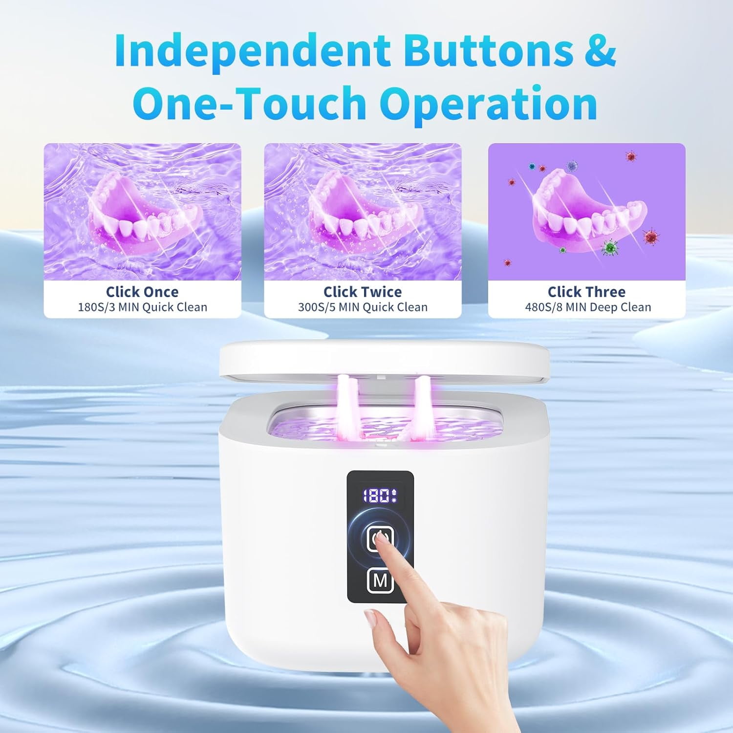 Prociv Ultrasonic Retainer Cleaner Machine 48kHz for Dentures, Mouth Guards, Braces, Toothbrush Heads, Jewelry, Ring with 300ML Capacity, 4 Modes Retainer Cleaning (White)