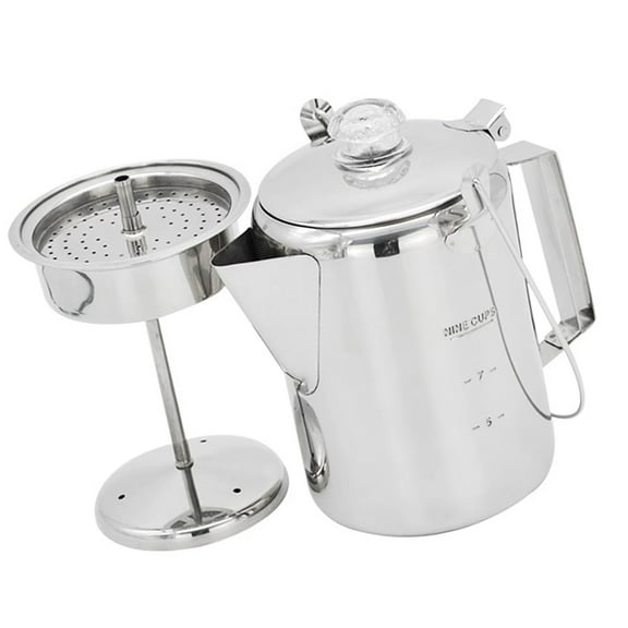 9 Cup Stainless Steel Percolator Large Capacity Coffee Pots Hinged Lid Coffee Maker for Camping and Home Kitchens Use
