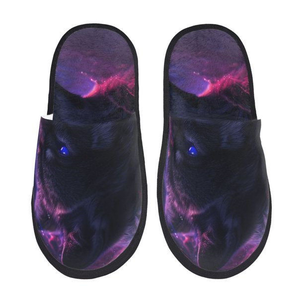 Balery Galactic Wolf Stare Pantuflas de Casa de Felpa Silenciosas con Diseño Estampado, Zapatillas Cómodas Antideslizantes de Algodón para Interior-Medium