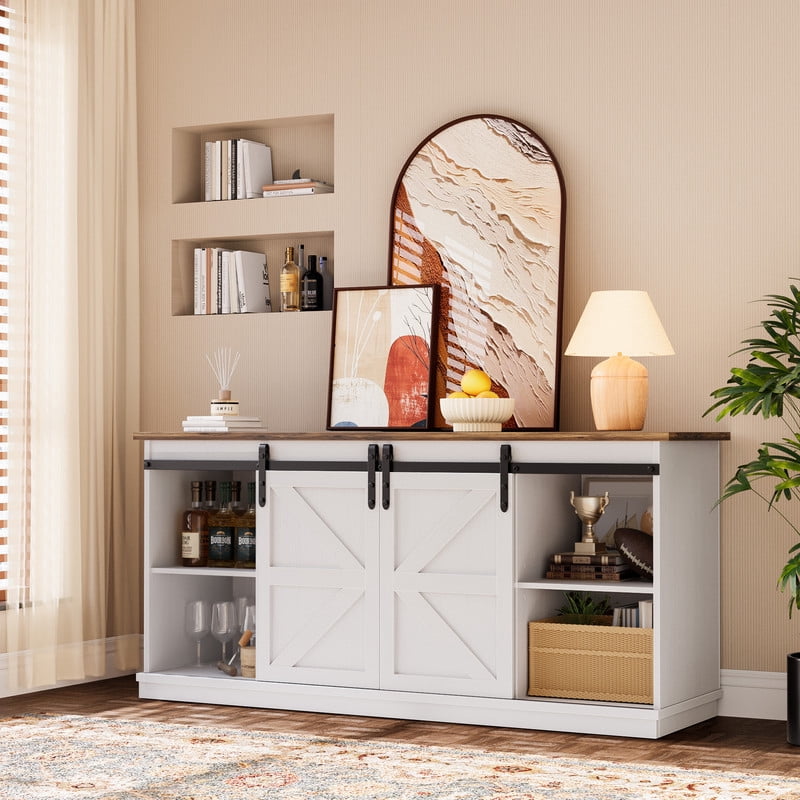 Homall 58'' TV Stand for TVs up to 65'', Storage Cabinet with Sliding Barn Door, Entertainment Center, White