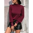 thumbnail image 6 of Women'S Autumn and Winter Sweaters, Lantern Sleeve Knitted Pullovers, Sweater Tops Wine Red M, 6 of 8